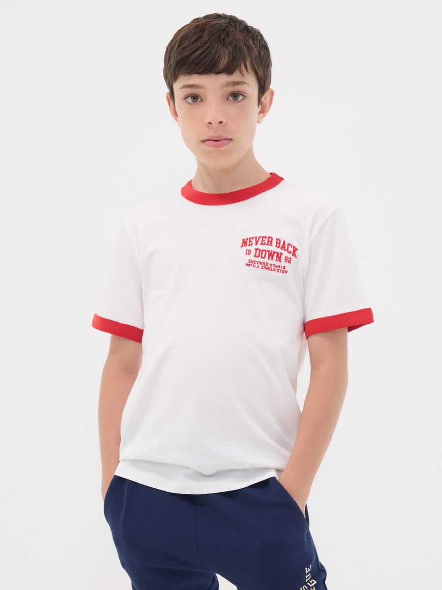 White pure organic cotton T-shirt with print, relaxed fit, for boys_1