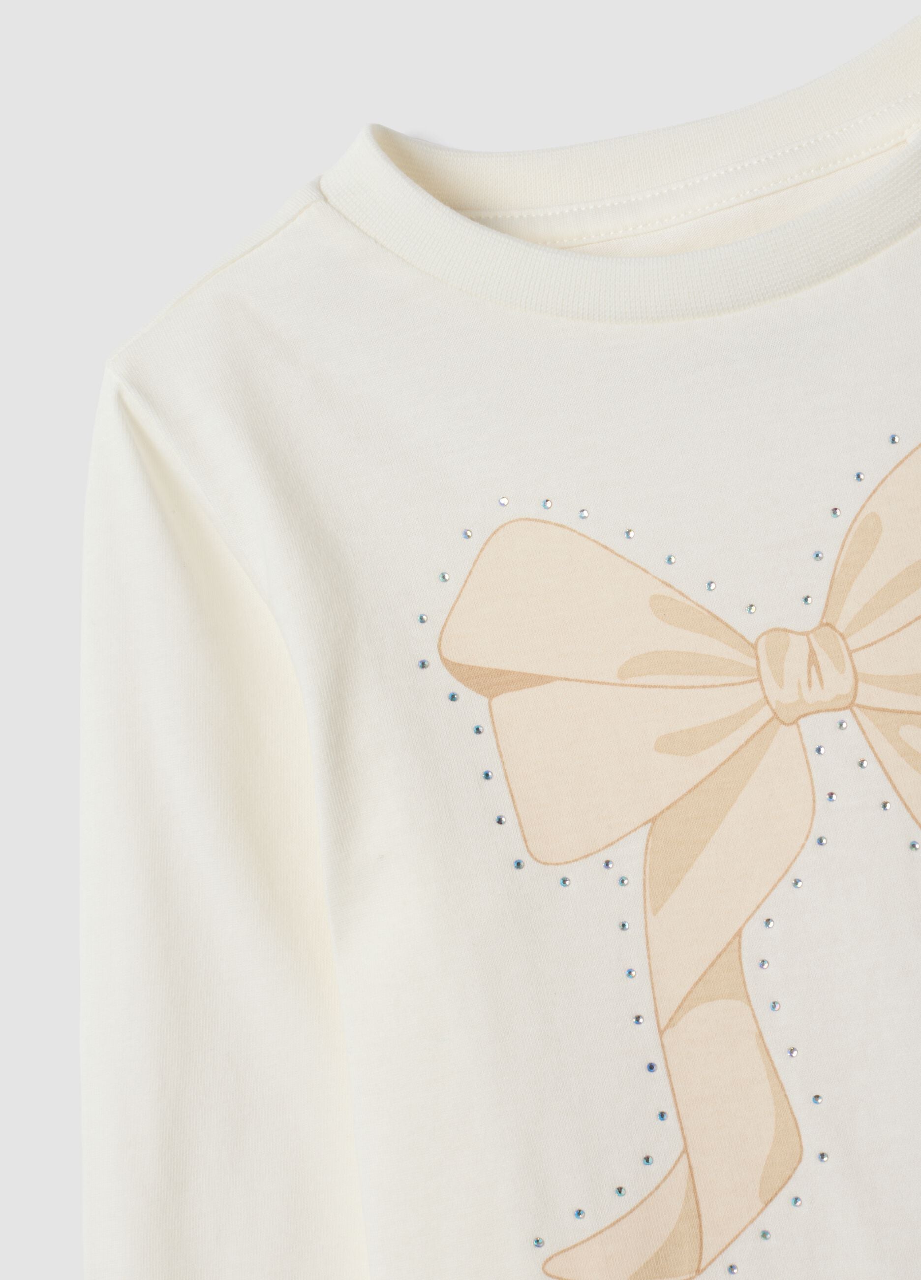 White pure organic cotton T-shirt with bow print for girls