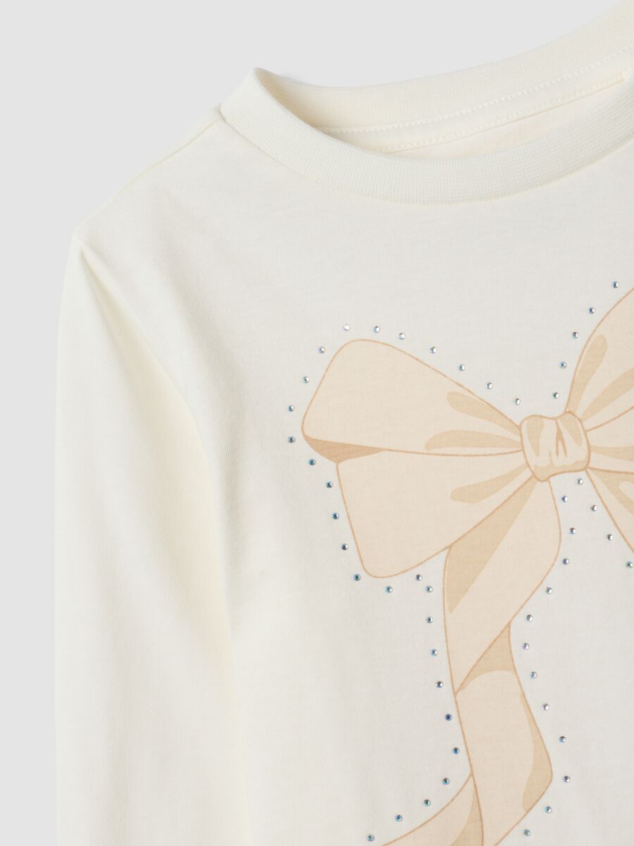 White pure organic cotton T-shirt with bow print for girls_2