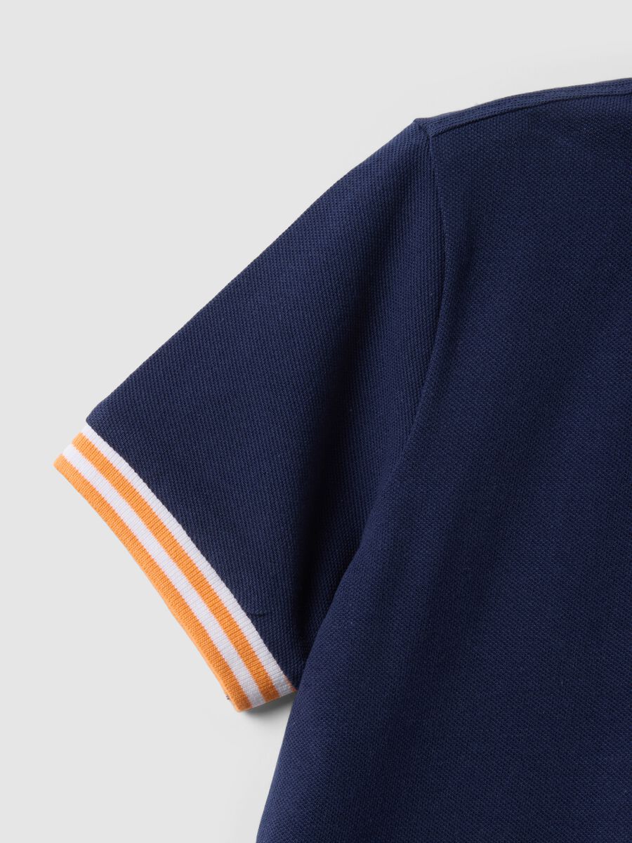 Children's regular fit pure cotton blue polo with coloured trims_2