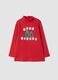 Red organic cotton T-shirt with raised collar_0