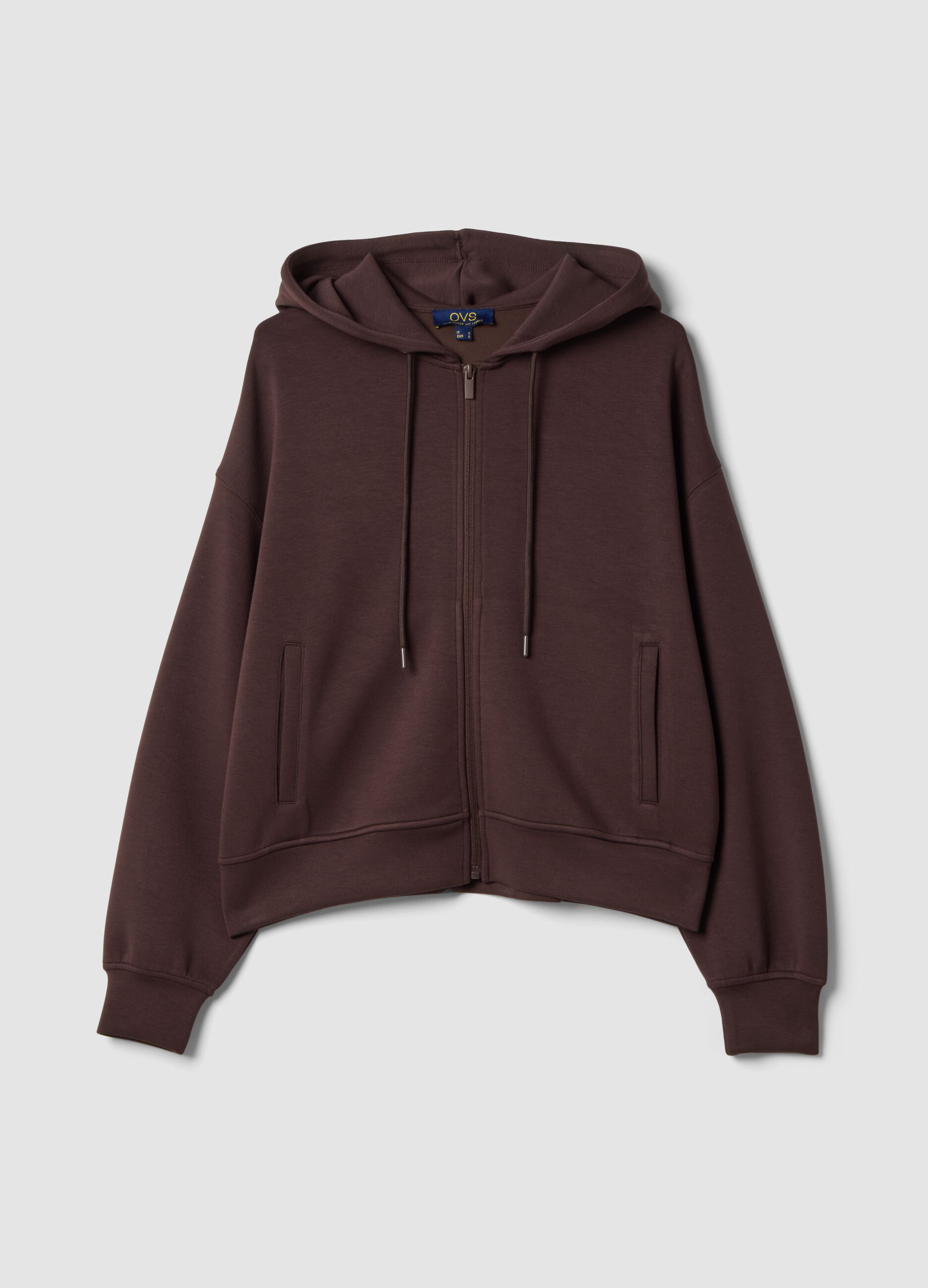 Felpa marrone in modal elasticizzato con cappuccio regular fit