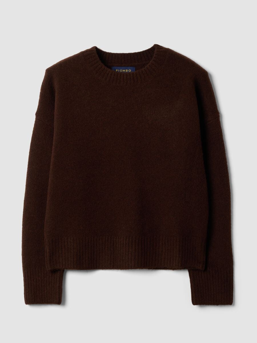 Dark brown crew-neck stretch wool jumper_0