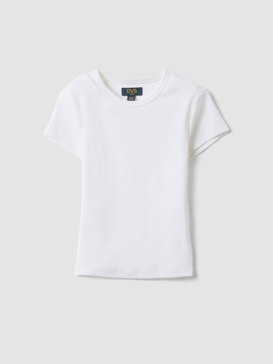 T-shirt fitted in cotone elasticizzato bianca da ragazza_0