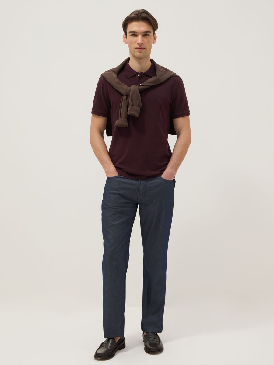 Blue stretch cotton trousers with five pockets_0