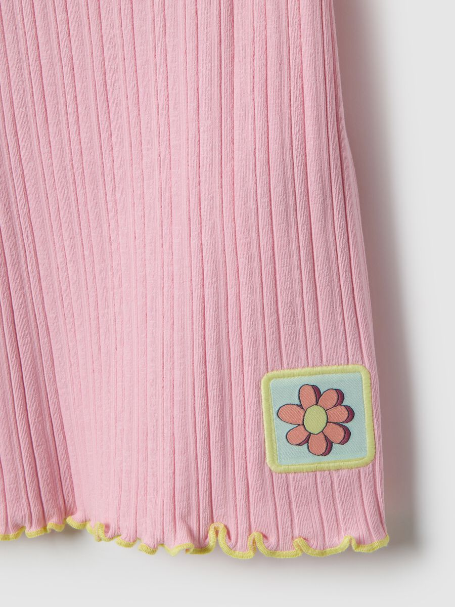 Pink elastic cotton girl's t-shirt, regular fit, with patch_3