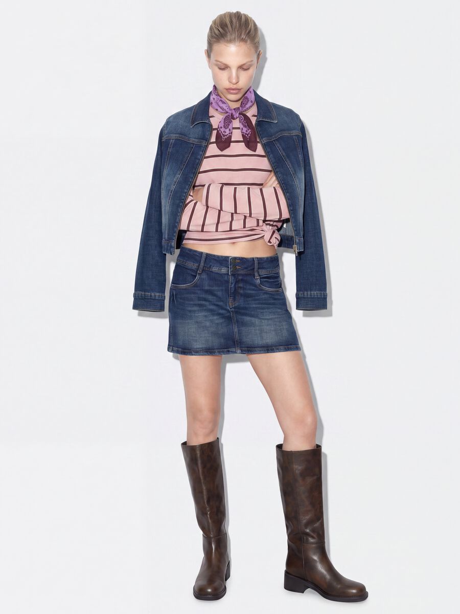 Blue stretch cotton denim mini skirt_0