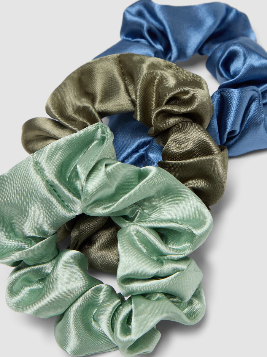 SINCERELY HAIR Chouchous satin taille medium lot de 3 Bleu & Vert_1
