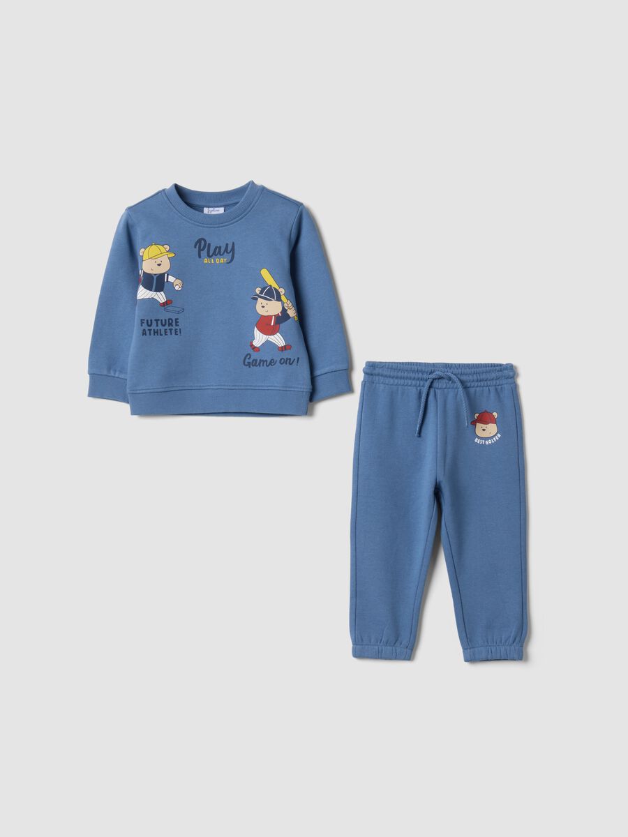 Blue pure cotton jogging set with teddy bear print_0