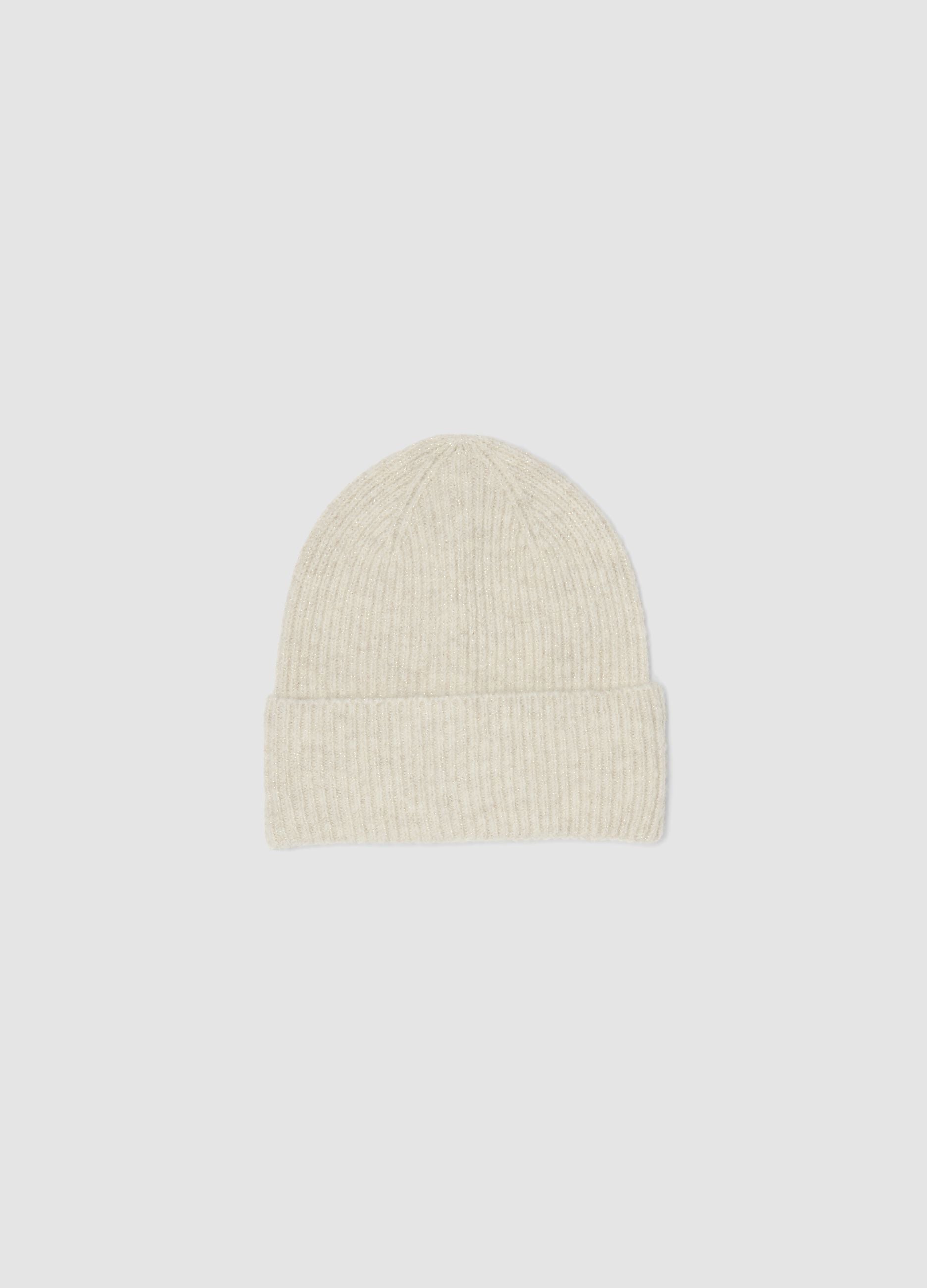 Natural ribbed stretch wool beanie
