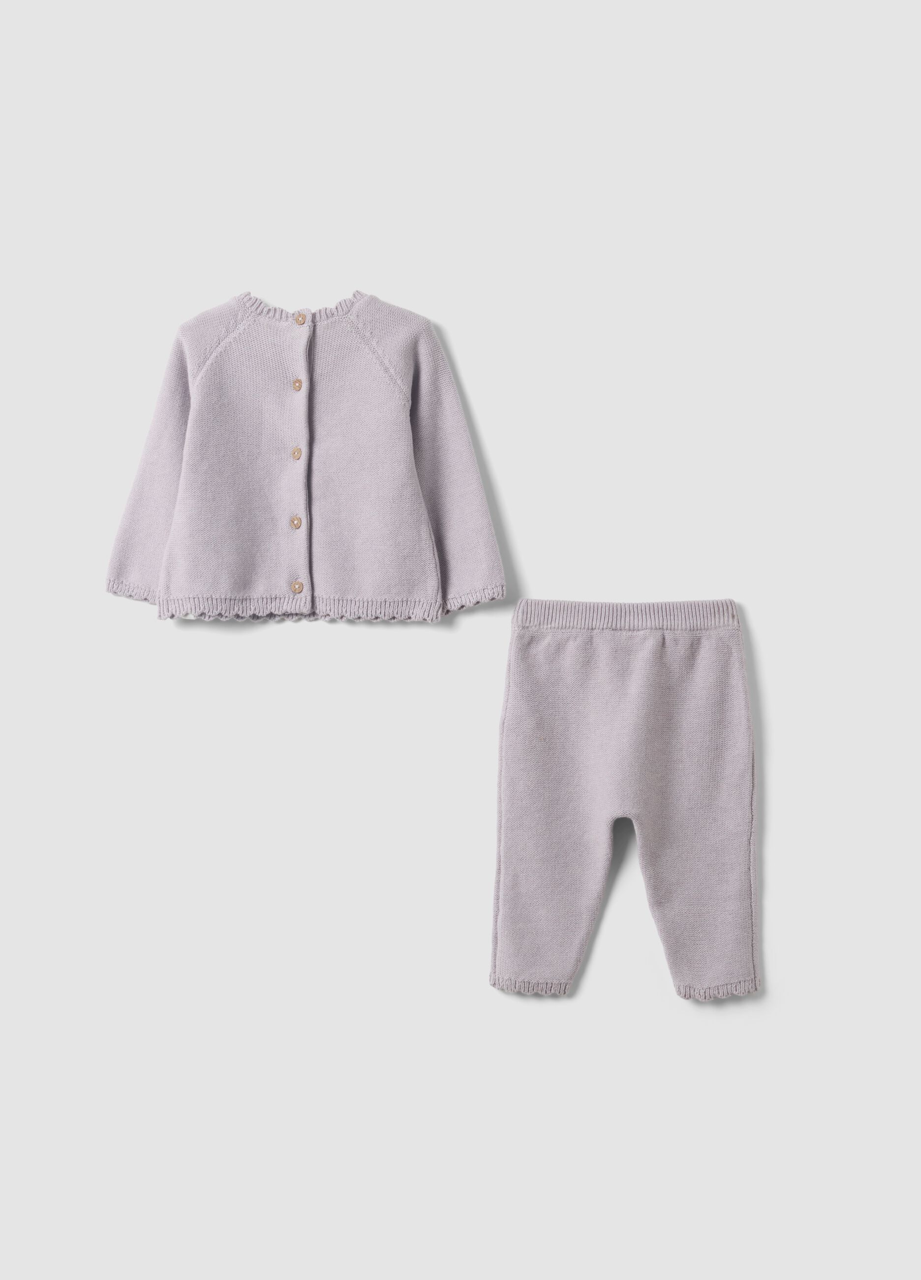 Conjunto rosa em malha de algod&atilde;o org&acirc;nico para beb&eacute; menina