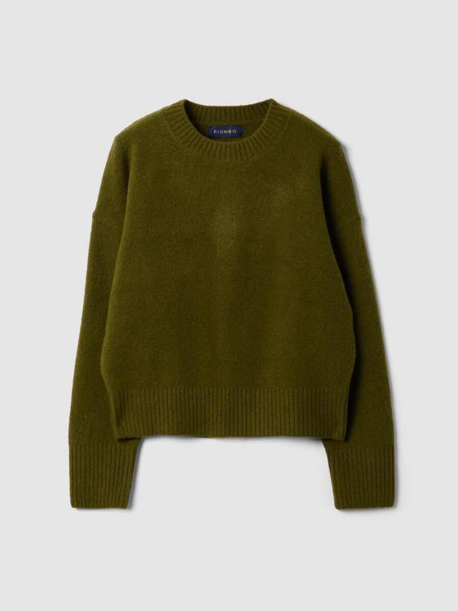 Maglione verde oliva in lana elasticizzata girocollo_0