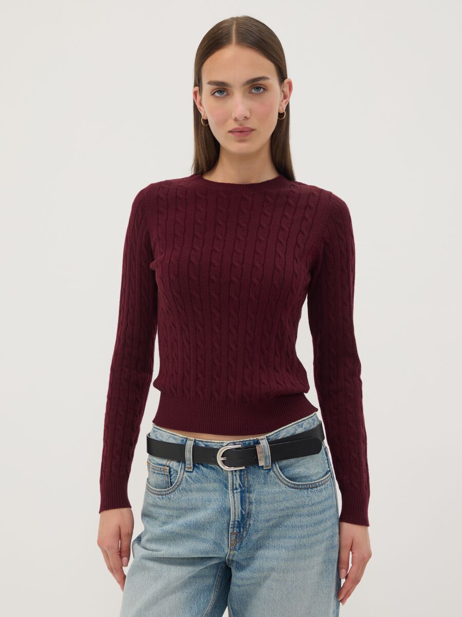 Red cable-knit crew neck jumper, regular fit_1