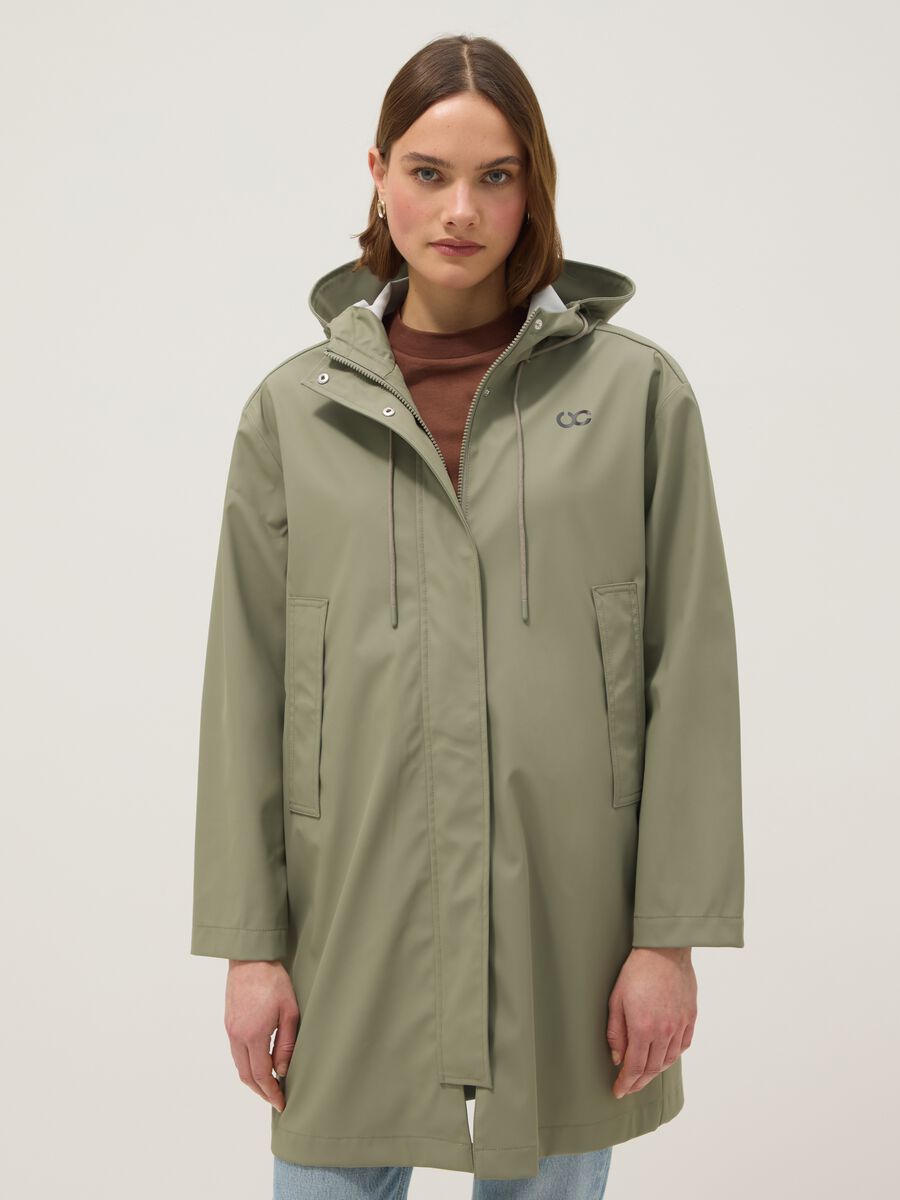 Green waterproof hooded jacket regular fit_0