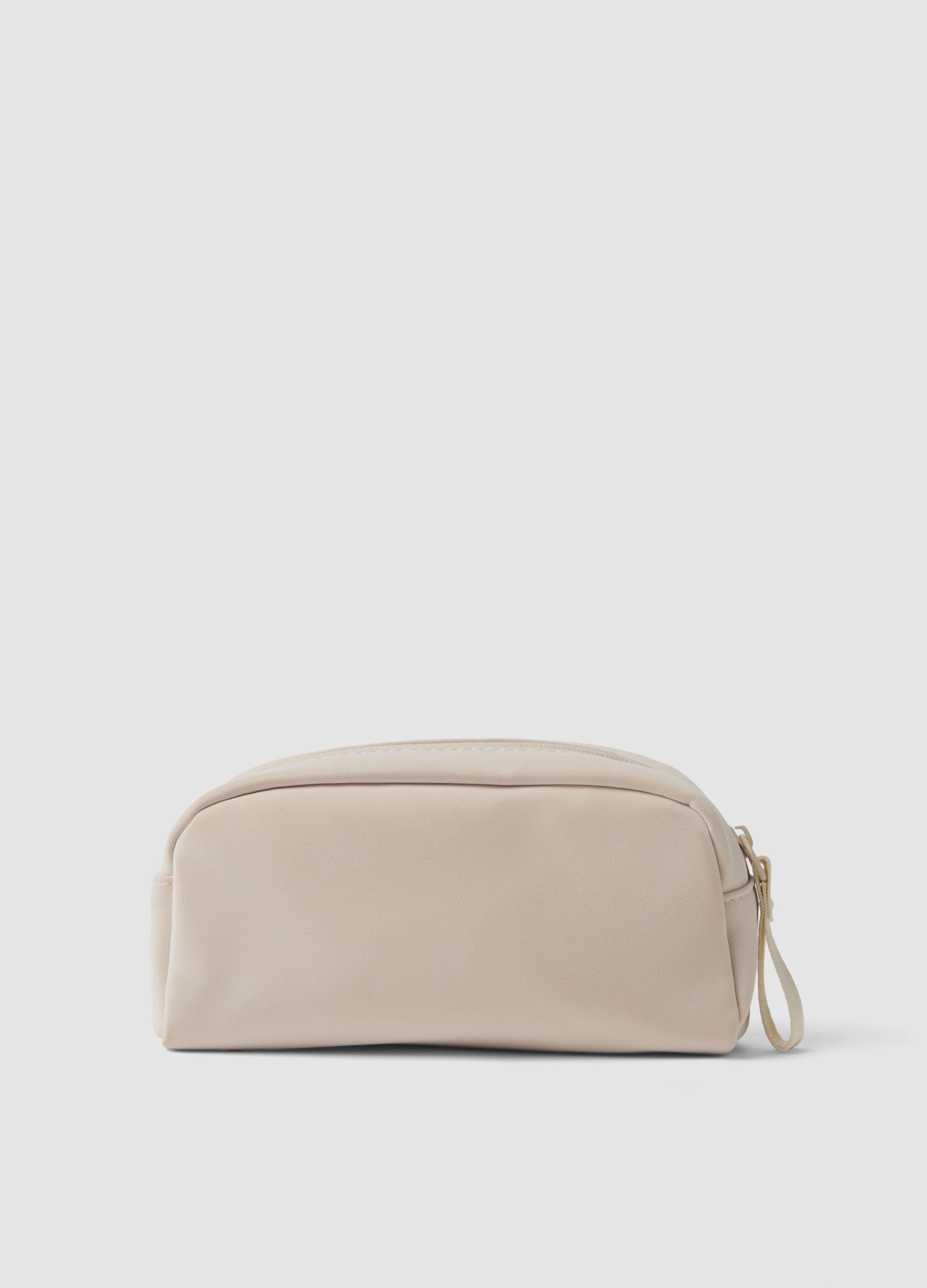 Beauty case beige con zip e laccetto