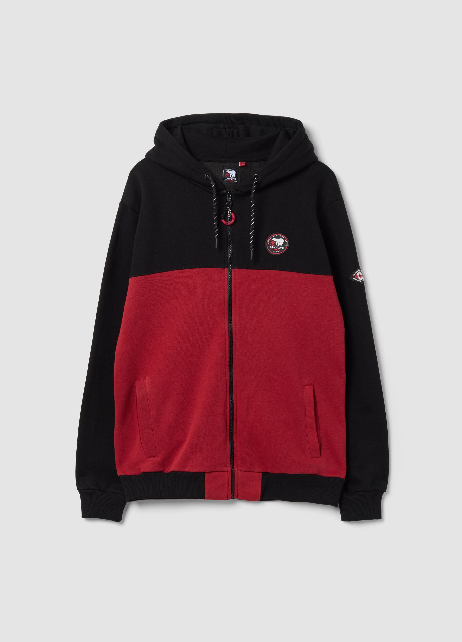 Black and Red Cotton-Blend Full-Zip Hoodie