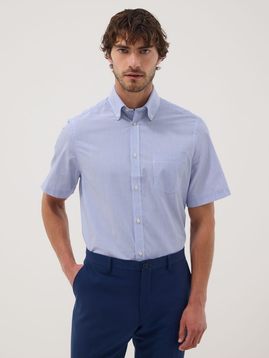 Light blue striped short-sleeve regular-fit shirt_0