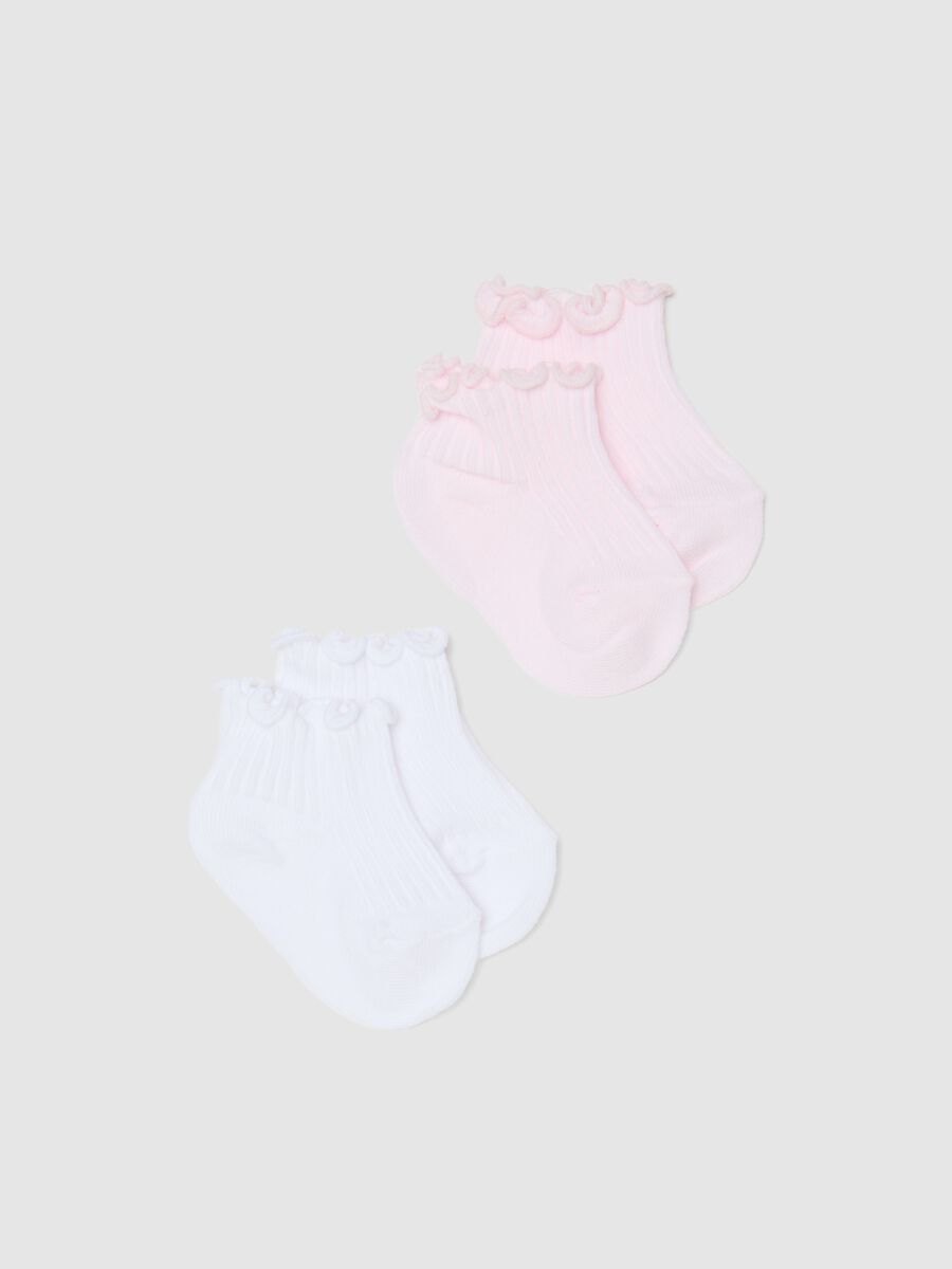 Twin Pack of Elasticated White Cotton Baby Short Socks_0