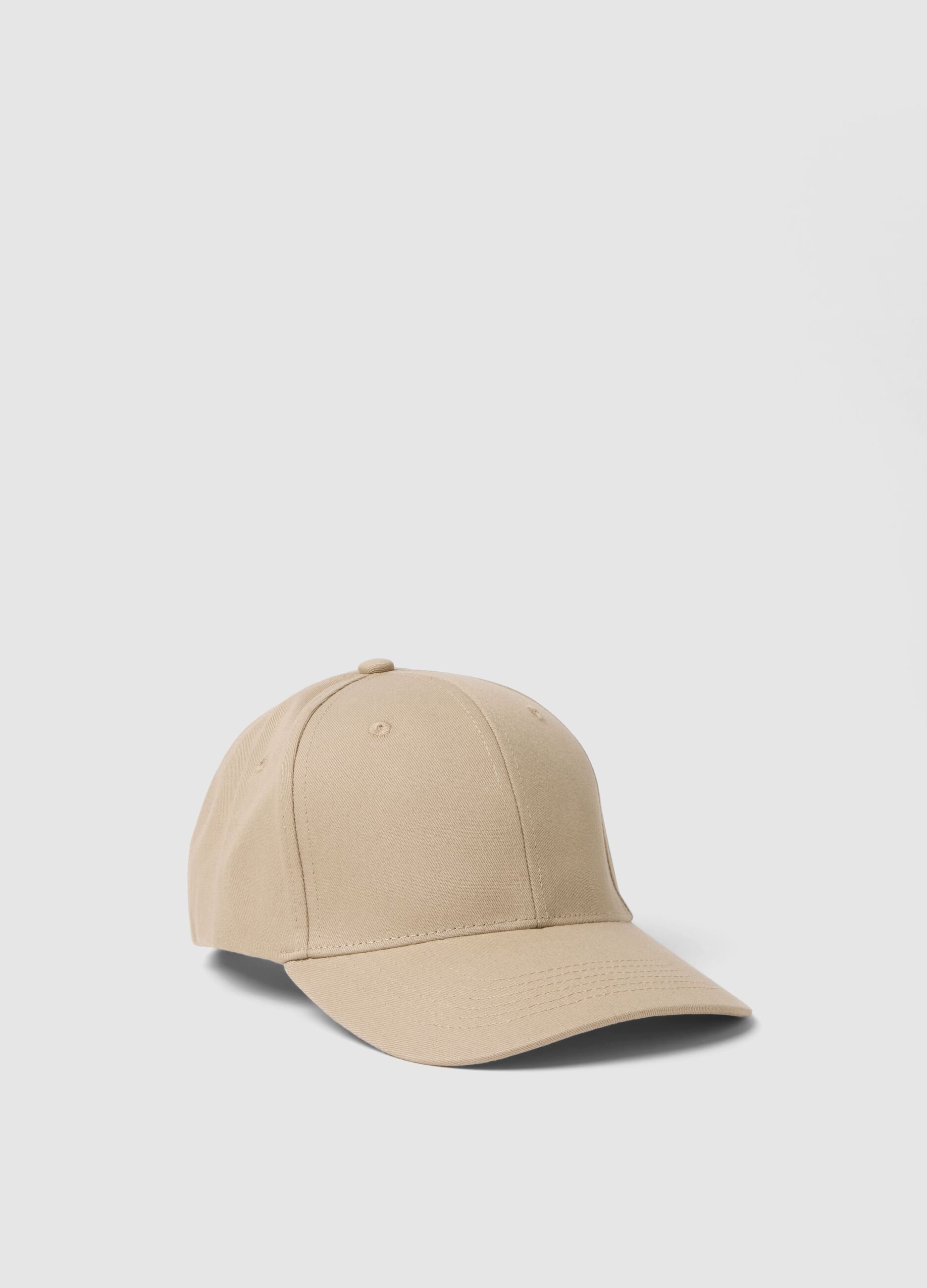 Beige pure cotton baseball cap with adjustable closure