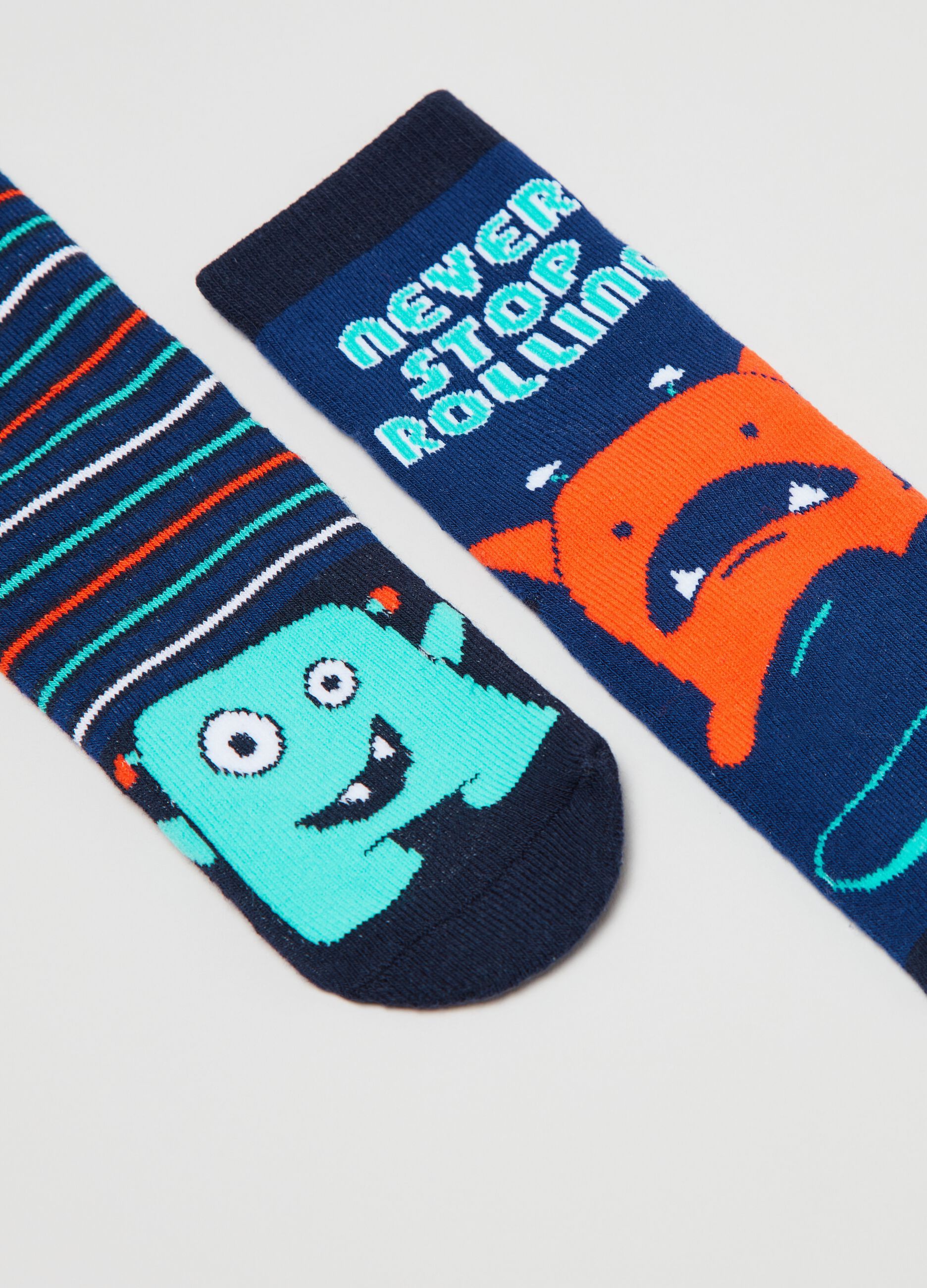 Two-pair pack slipper socks with monster design