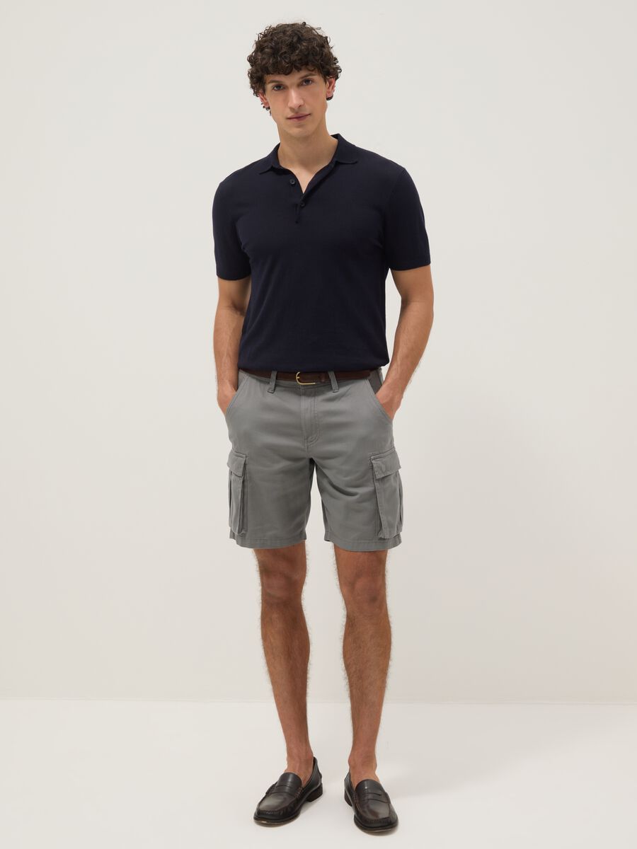 Grey pure cotton cargo Bermuda shorts, regular fit_2