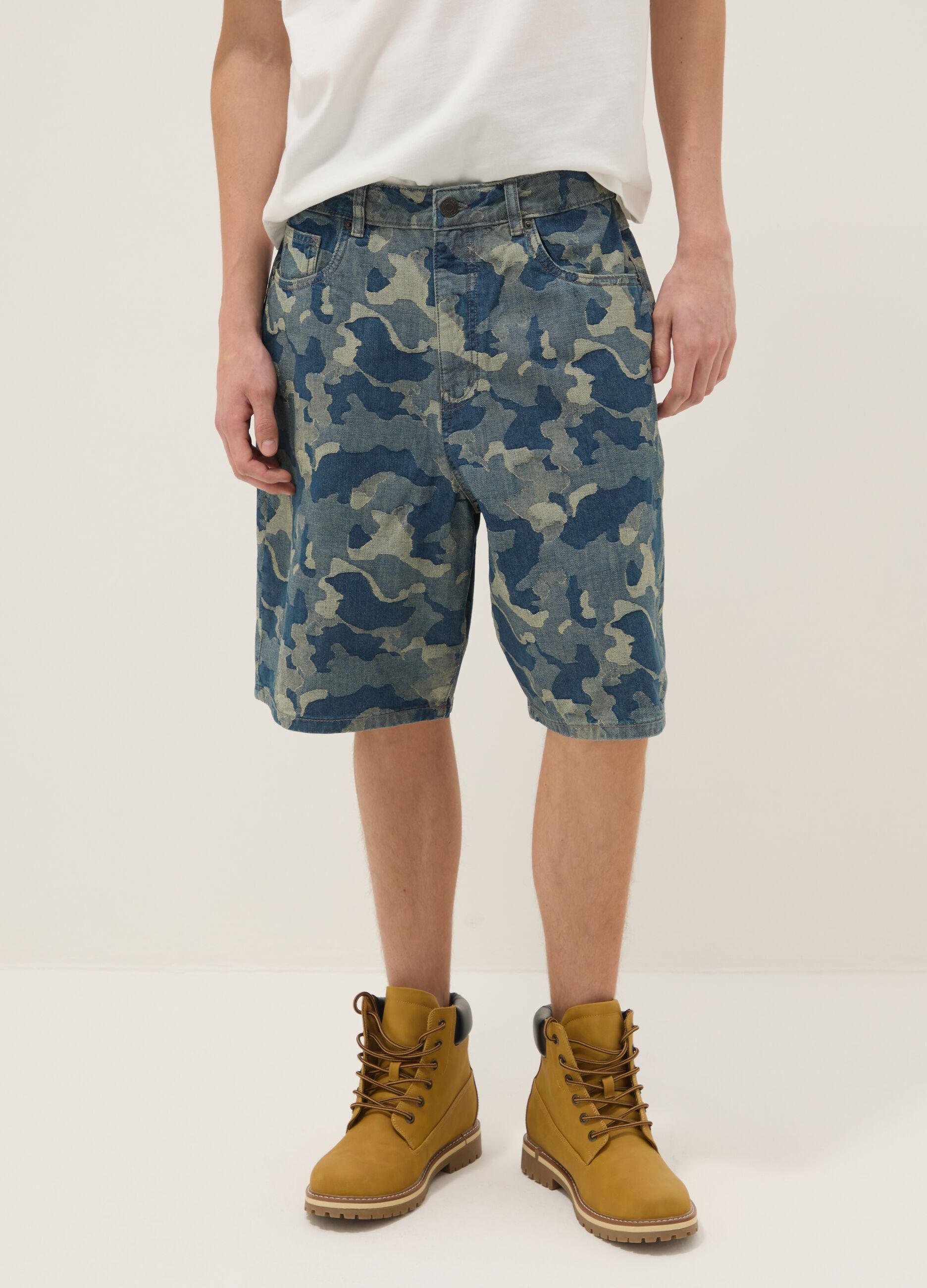 Blue pure cotton denim skater-fit shorts