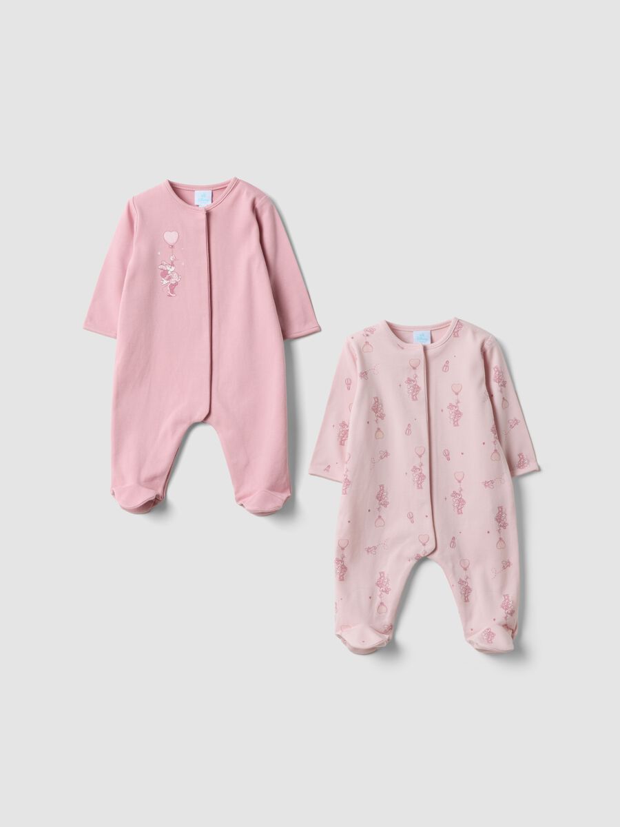 2-pack pink sleepsuits in pure organic cotton with Minnie & Me print for baby girl_0