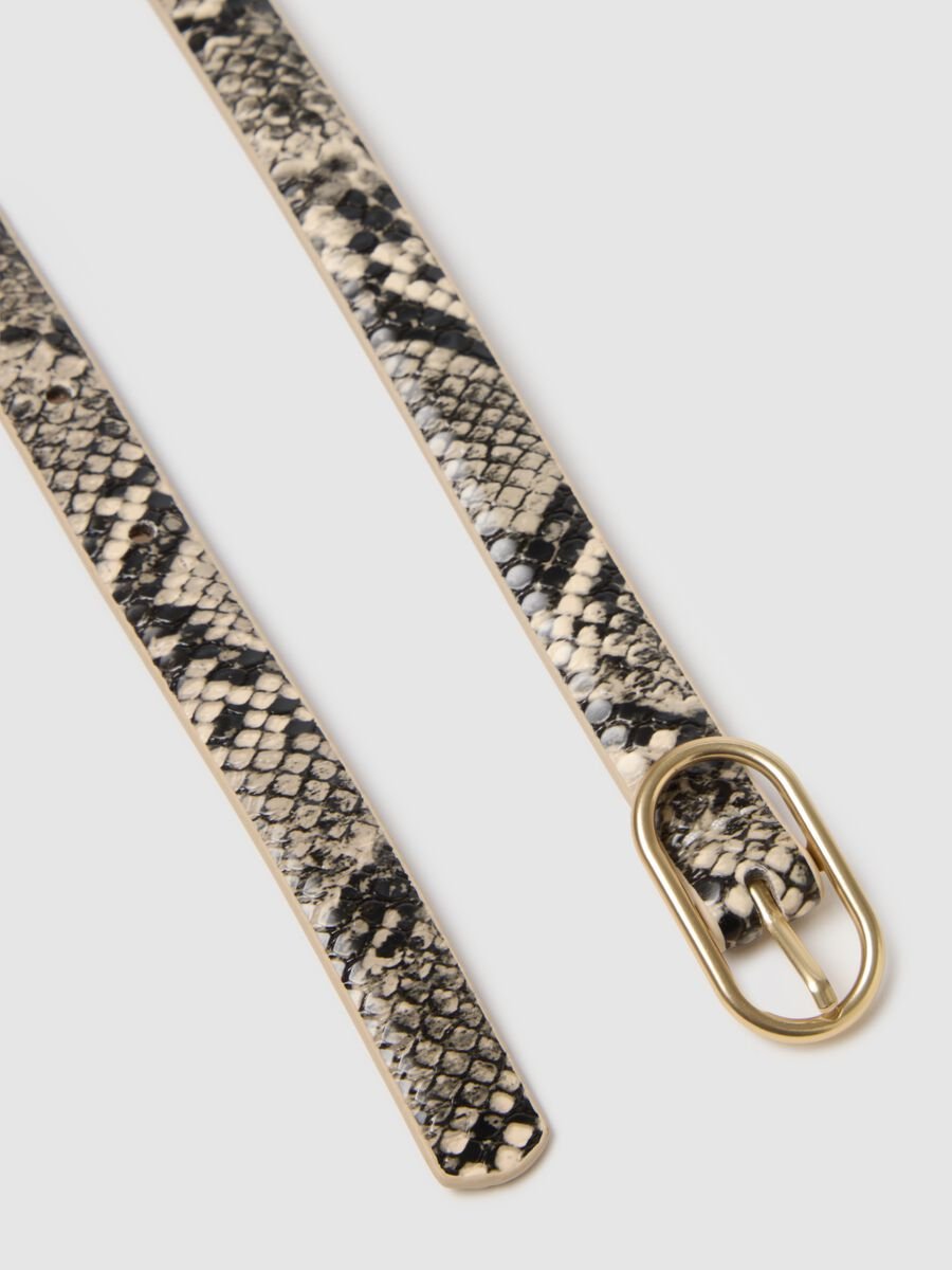 Multicolour Python-Print Slim Fit Belt with Gold Buckle_1