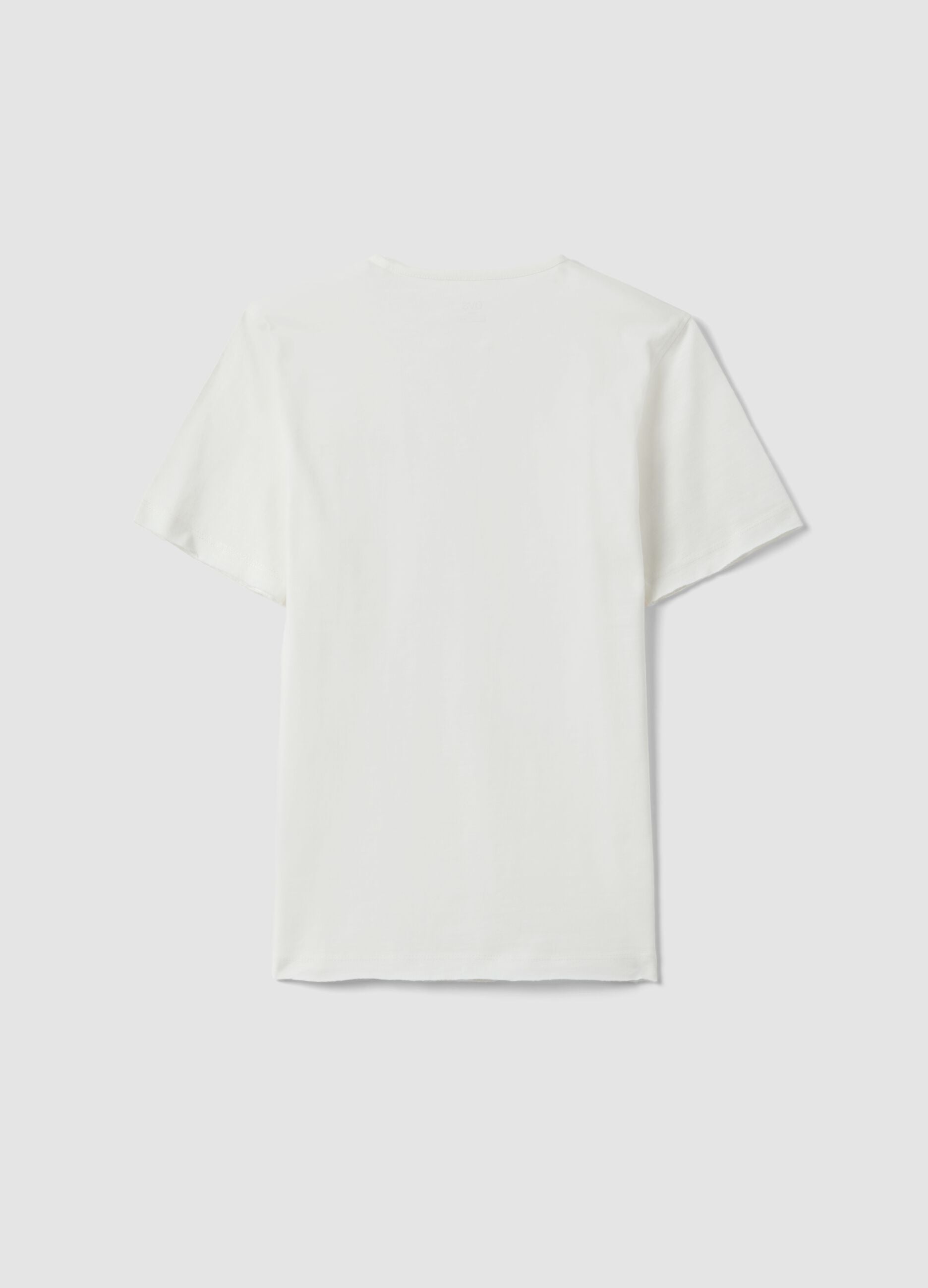 Boys' white pure cotton polo with serafino collar, regular fit