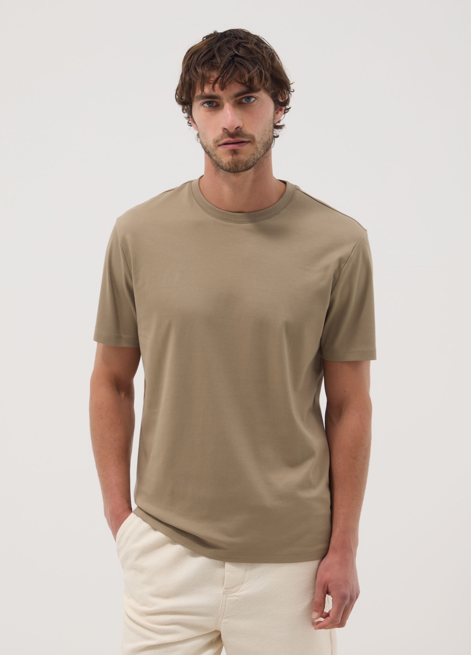 Beiges T-Shirt aus reiner Baumwolle