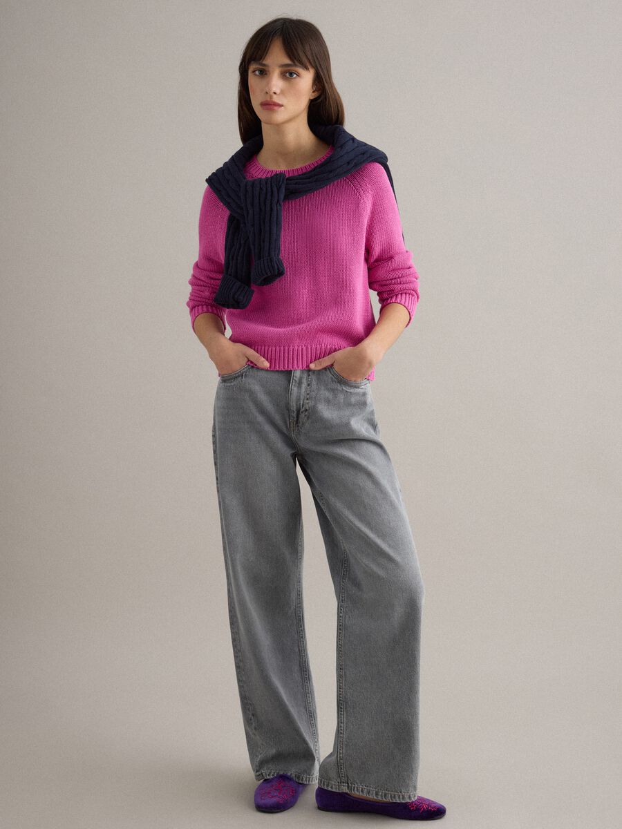 Pink crew neck jumper in pure cotton regular fit_2