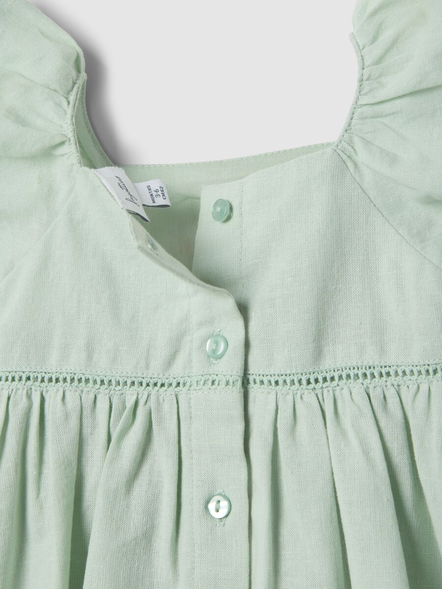 Green Cotton and Linen Blend Set for Baby Girls_3