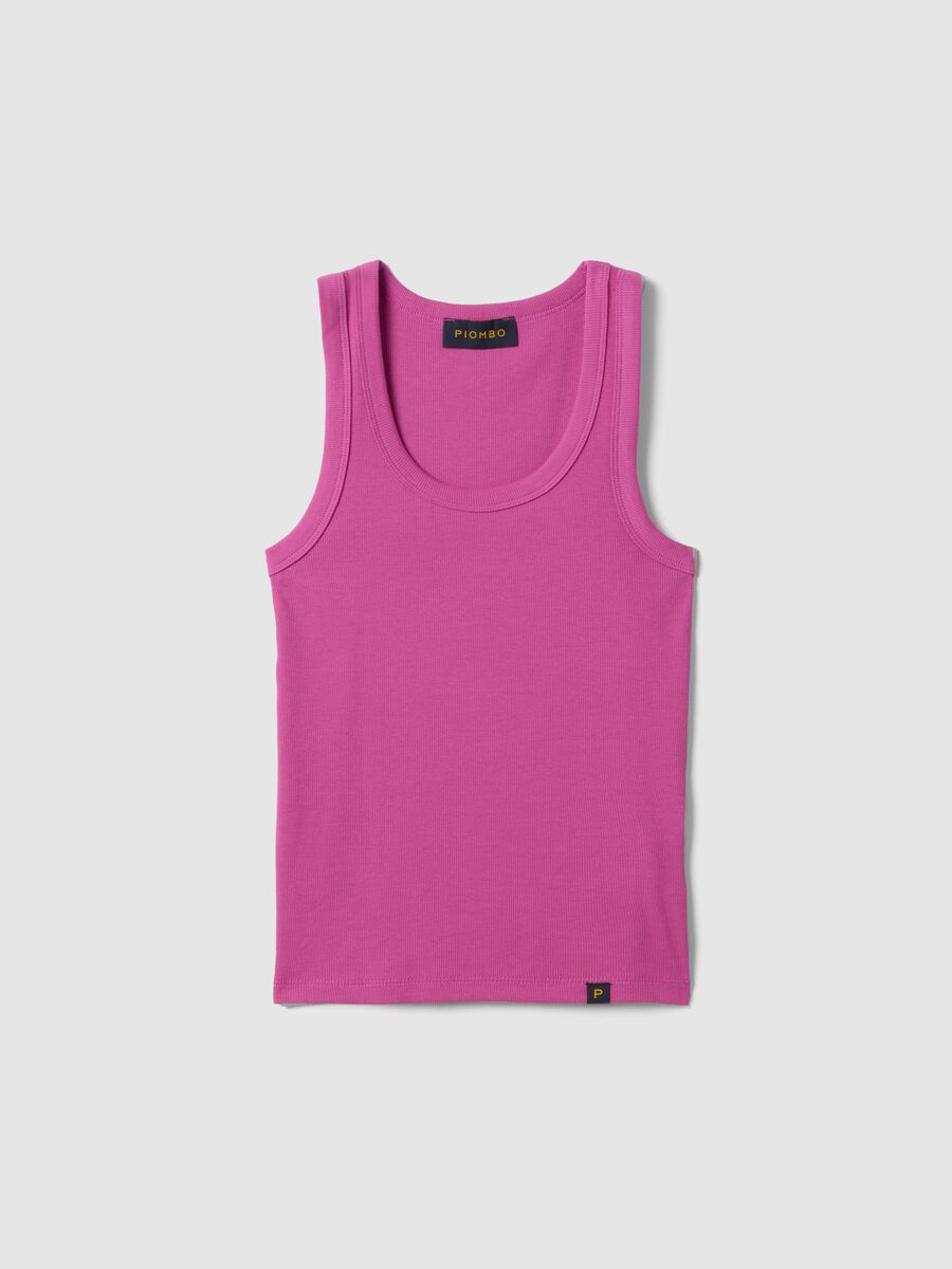 Pink stretch cotton regular fit tank top_4