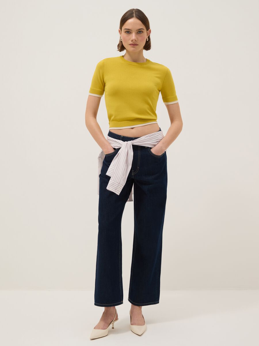 Yellow viscose blend crew neck sweater regular fit_1