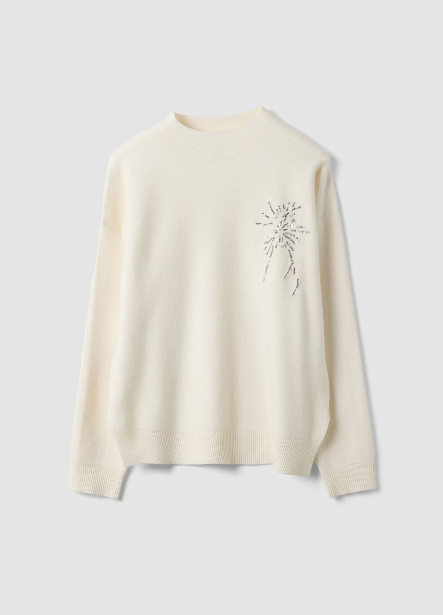 Sand viscose-blend jumper with sequin embroidery, regular fit