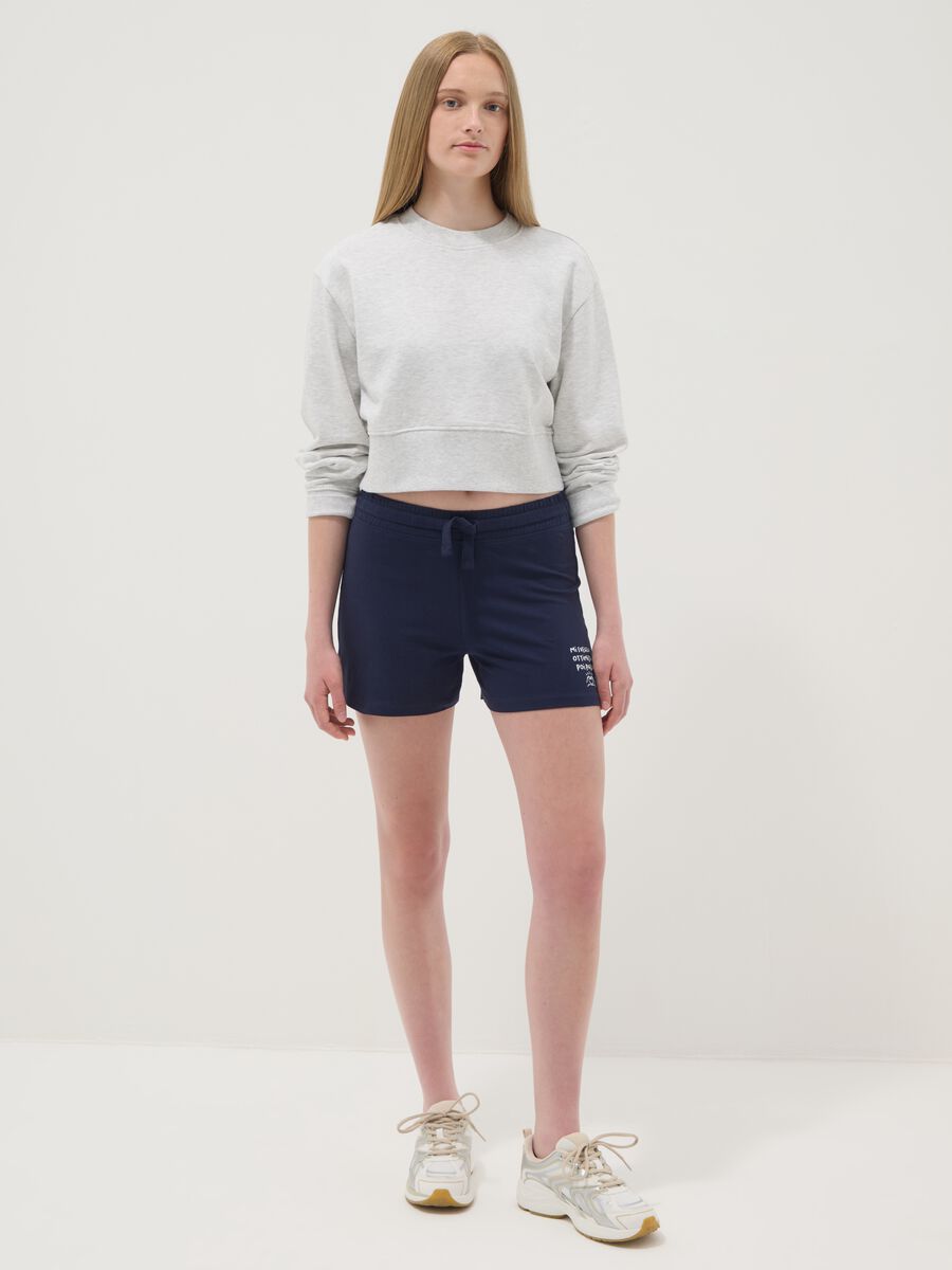 Short azul de algod&oacute;n puro para ni&ntilde;a con cintura el&aacute;stica_0