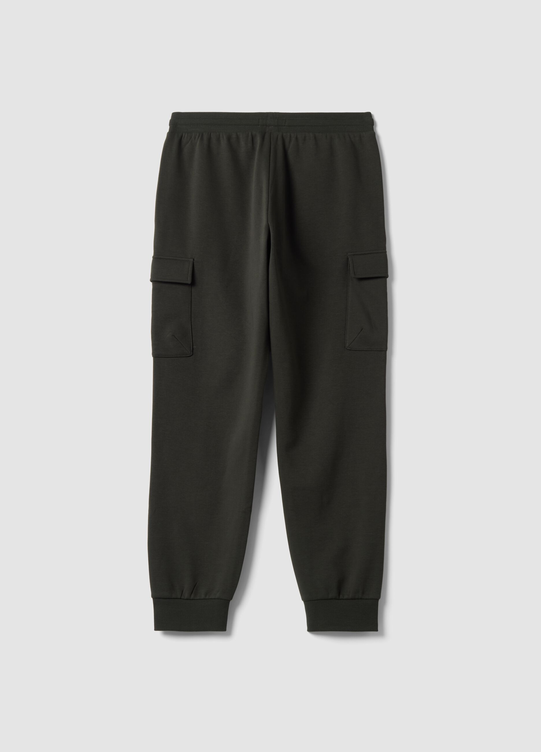 Grey cotton-blend cargo joggers with drawstring, regular fit