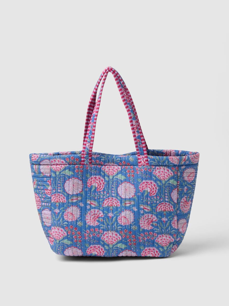 Multicolour beach bag in pure cotton with floral pattern_1