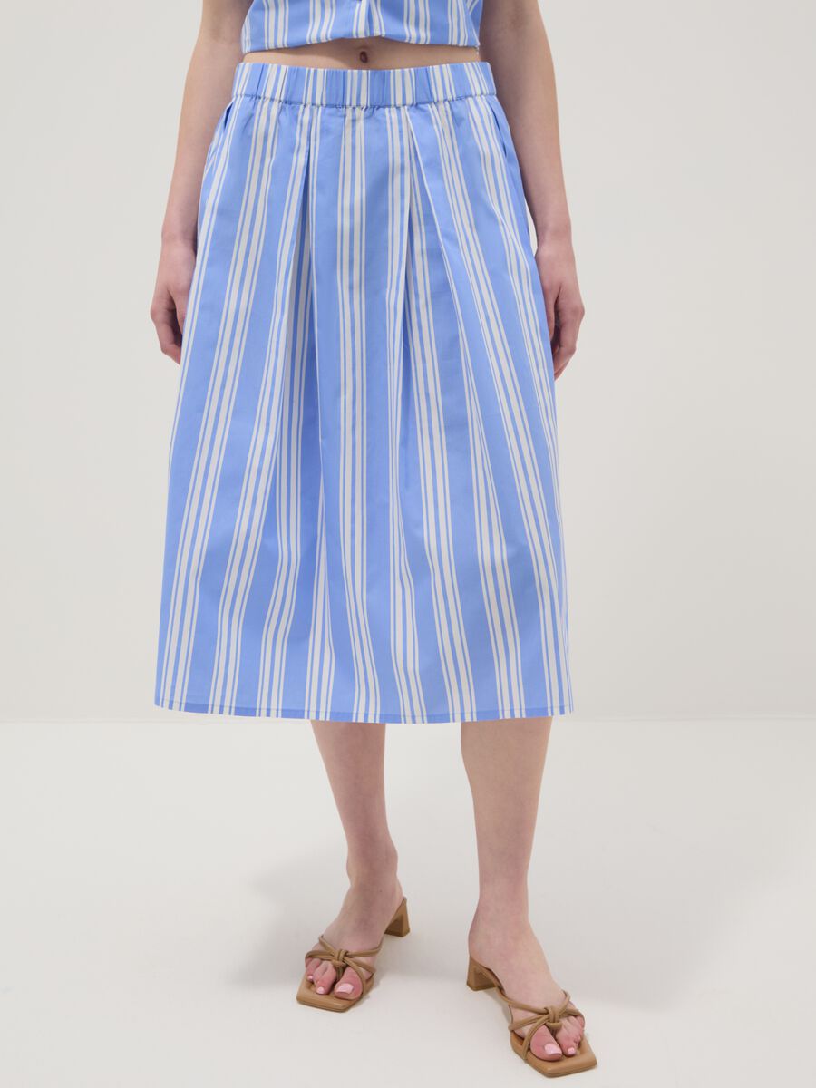 Saia midi azul &agrave;s riscas em algod&atilde;o puro_1