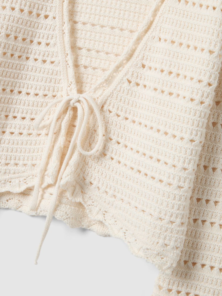 White pure cotton cardigan with regular fit and perforated design_5