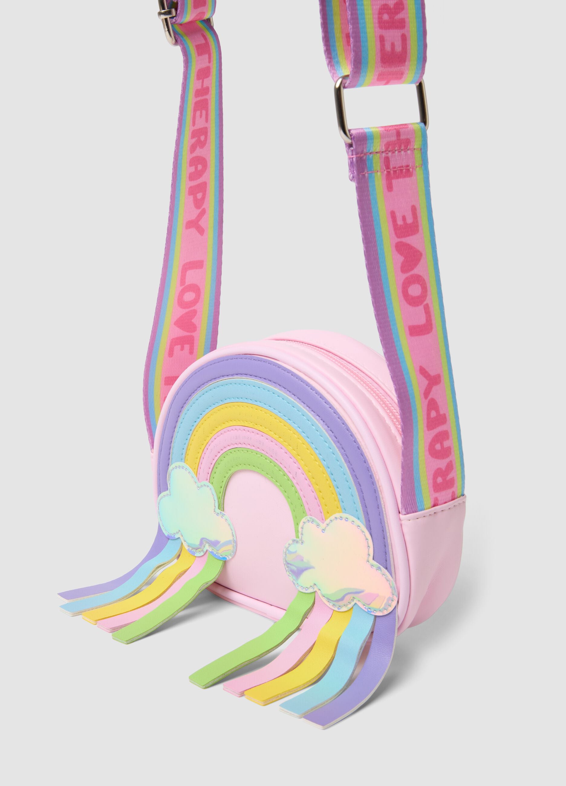 Pink crossbody bag with rainbow