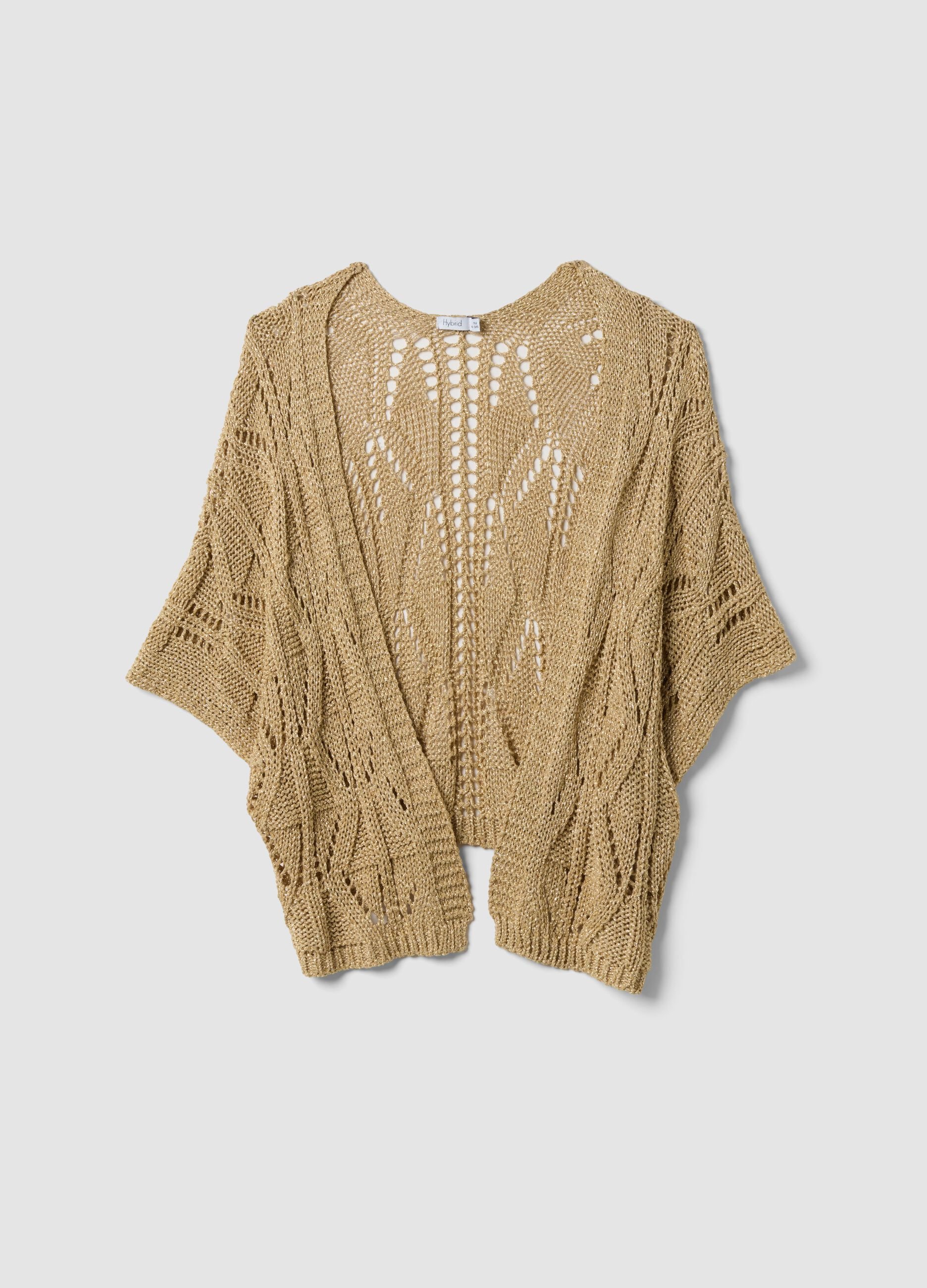 Beige openwork viscose-blend cardigan