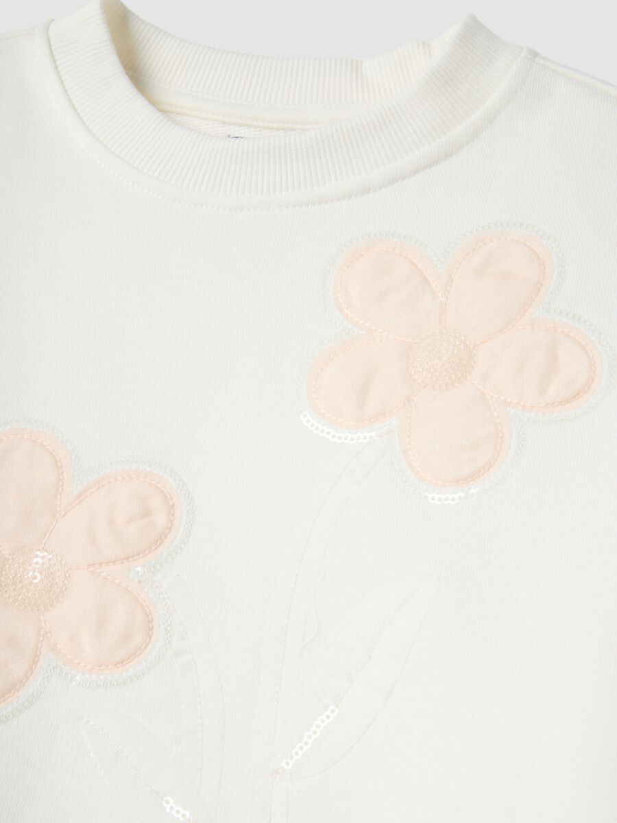 Girls' white pure cotton sweatshirt regular fit with floral embroidery_3