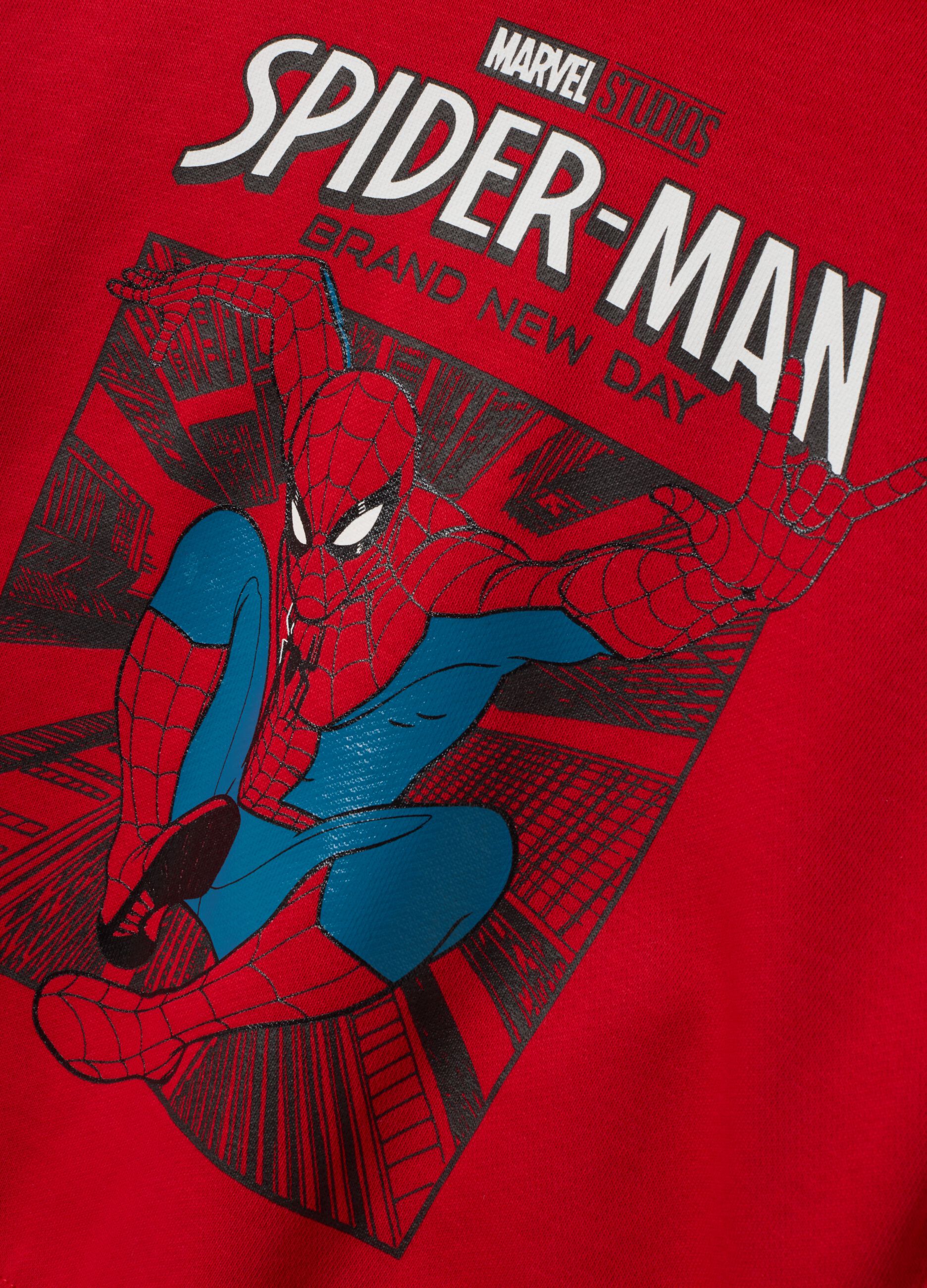 Red oversized cotton-blend hoodie with Spider-Man print for boys