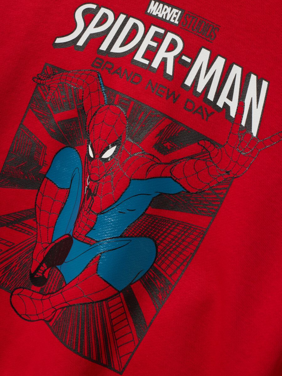 Red oversized cotton-blend hoodie with Spider-Man print for boys_3