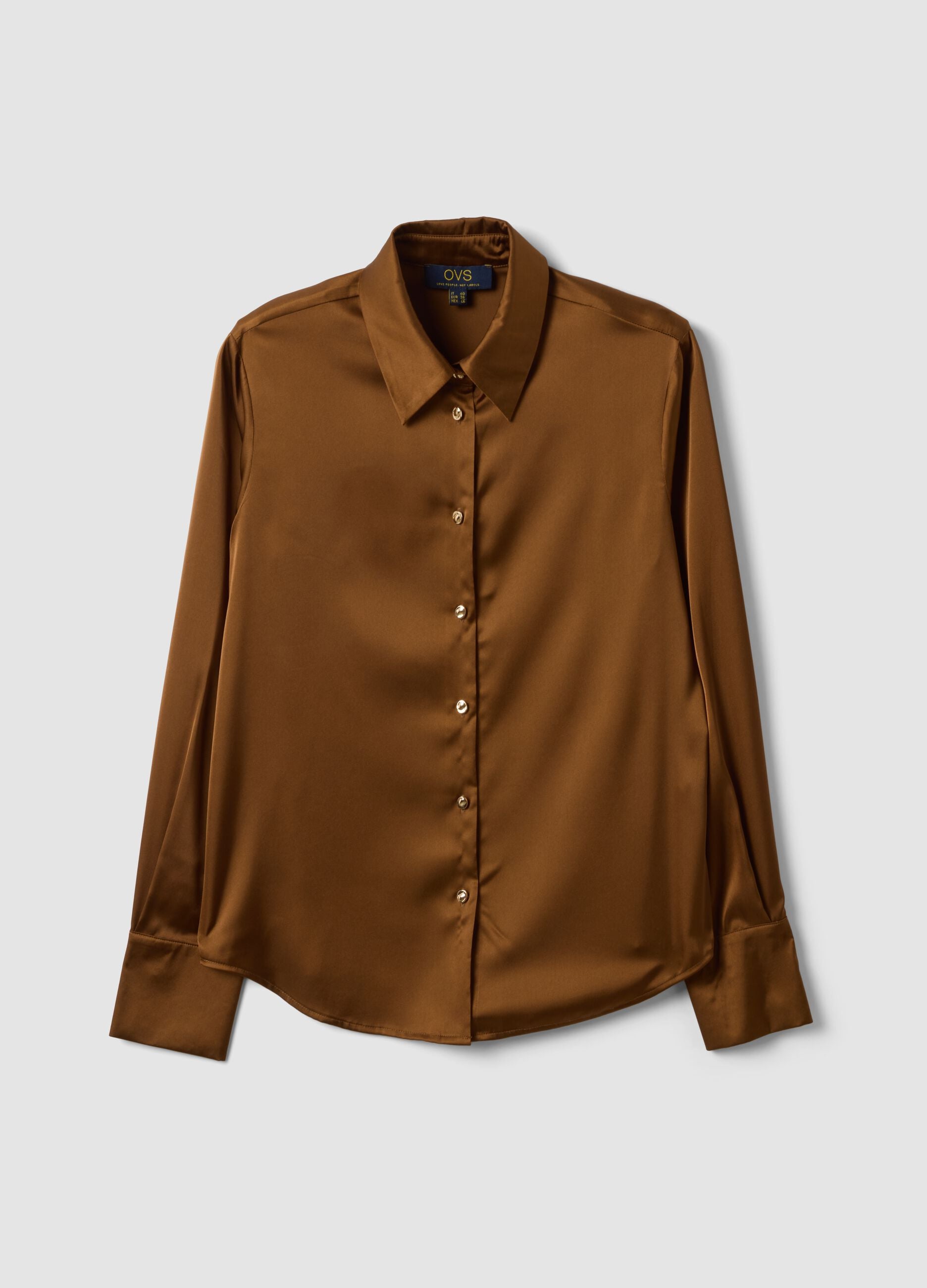 Brown stretch-fabric shirt with classic collar
