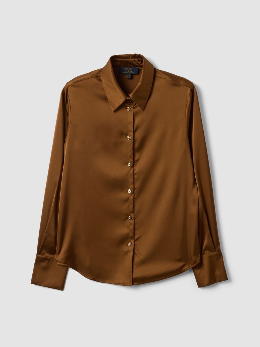 Brown stretch-fabric shirt with classic collar_4