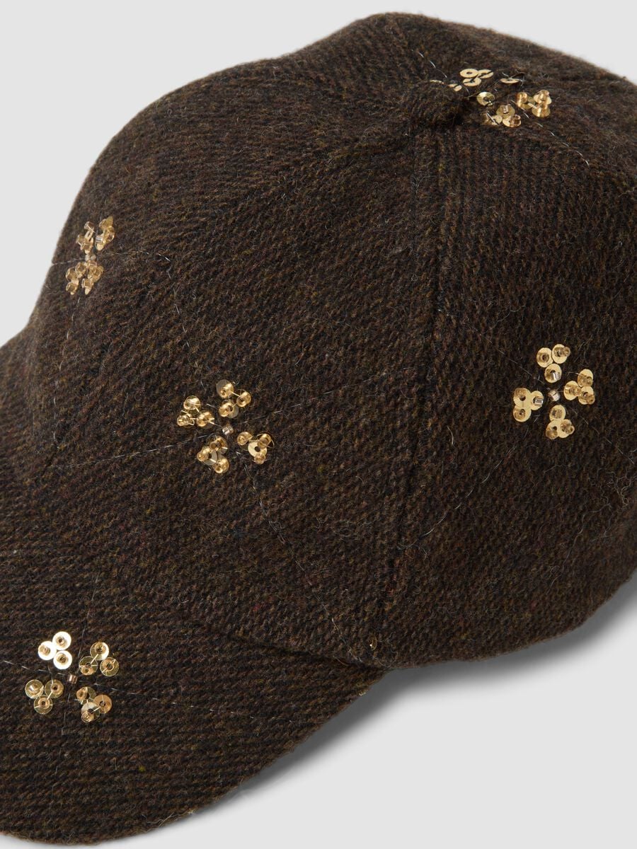 Brown wool and viscose blend cap with sequins_1