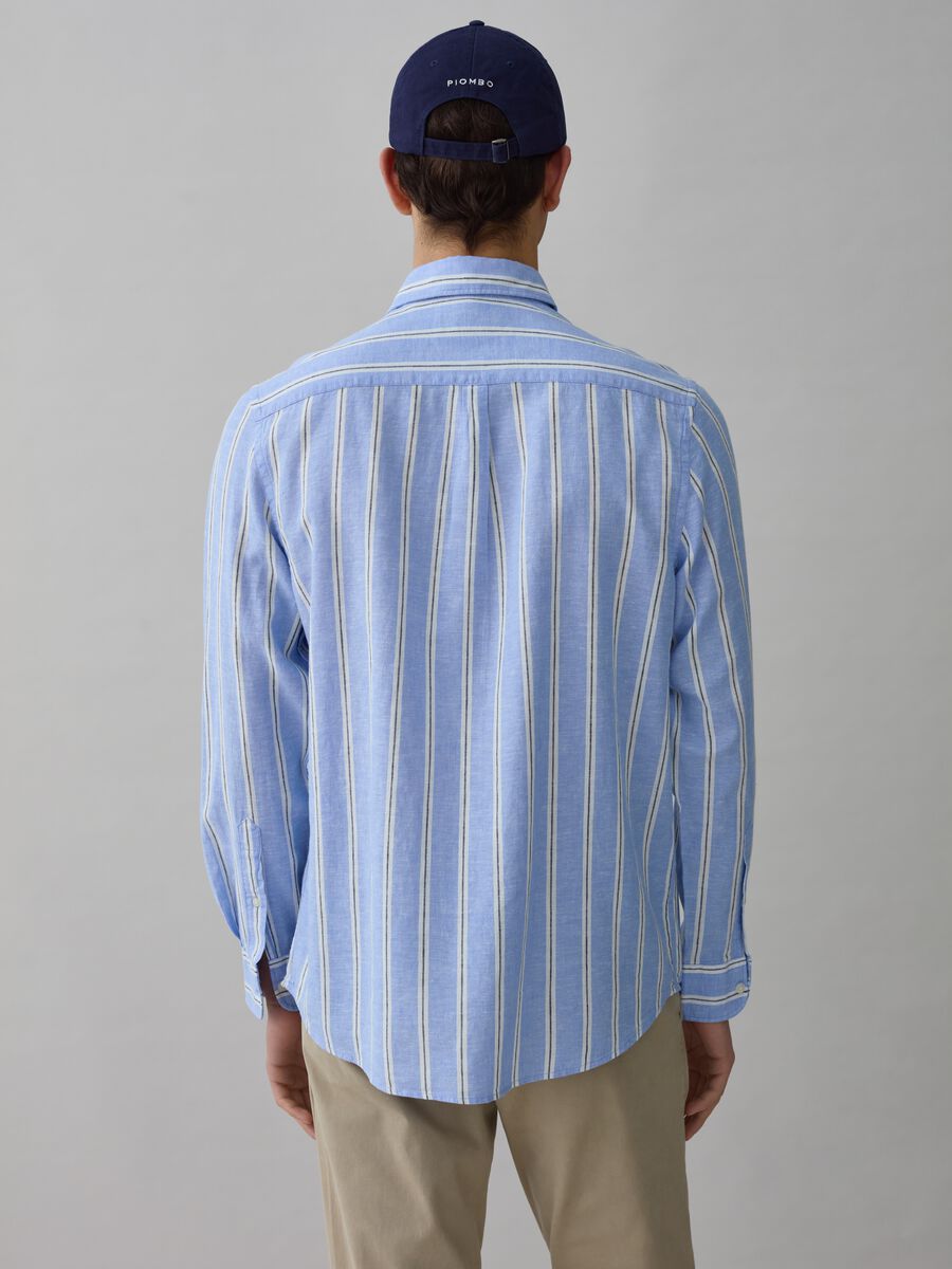 Camicia regular fit in lino e cotone a righe_1