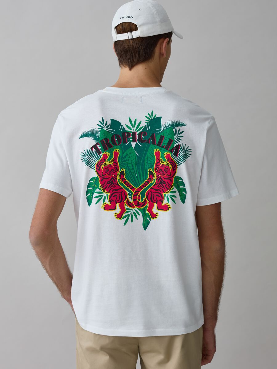 Cotton T-shirt with tropical print_3